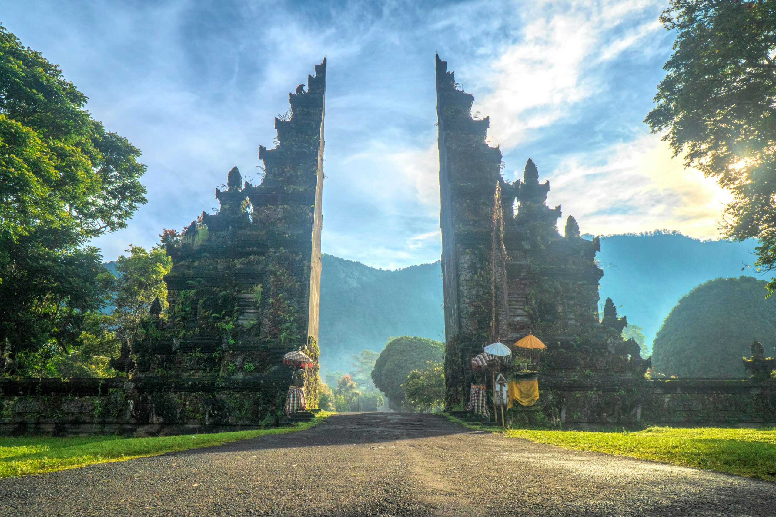 Home Stunning view of the Handara Gate in Bali with mountains and lush greenery.
